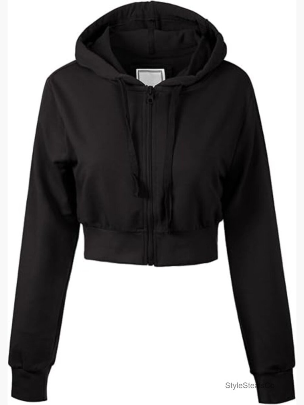 French Terry Zip Up Crop Hoodie Long Sleeve Casual Jacket Regular Fit